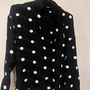 Zara Black Blouse with White Dots
